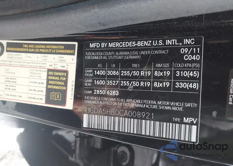 2012 Mercedes-Benz Ml 350 4Matic z USA, uszkodzony, nr VIN 4JGDA5HB0CA008921